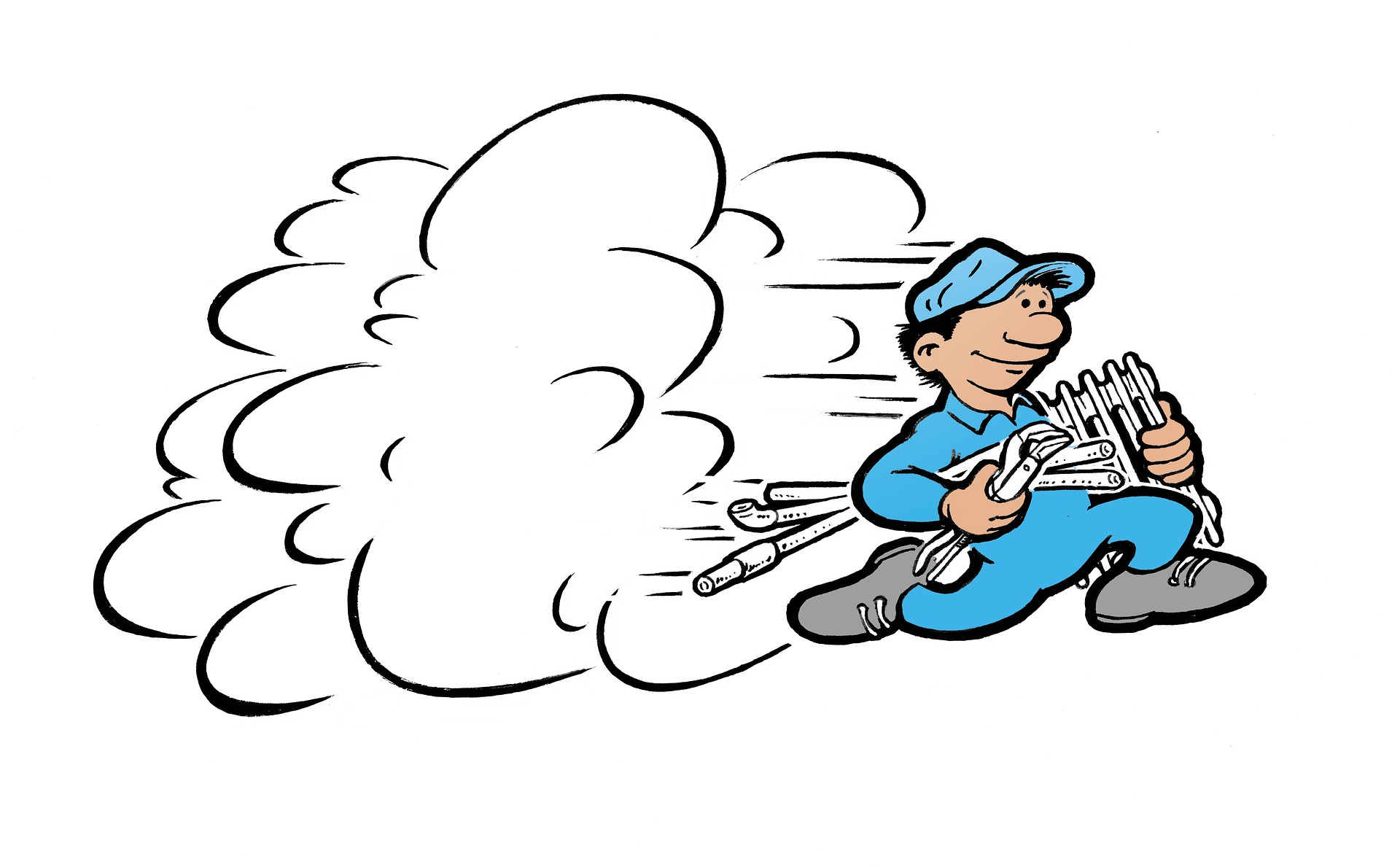 Illustration av hantverkare som skyndar sig